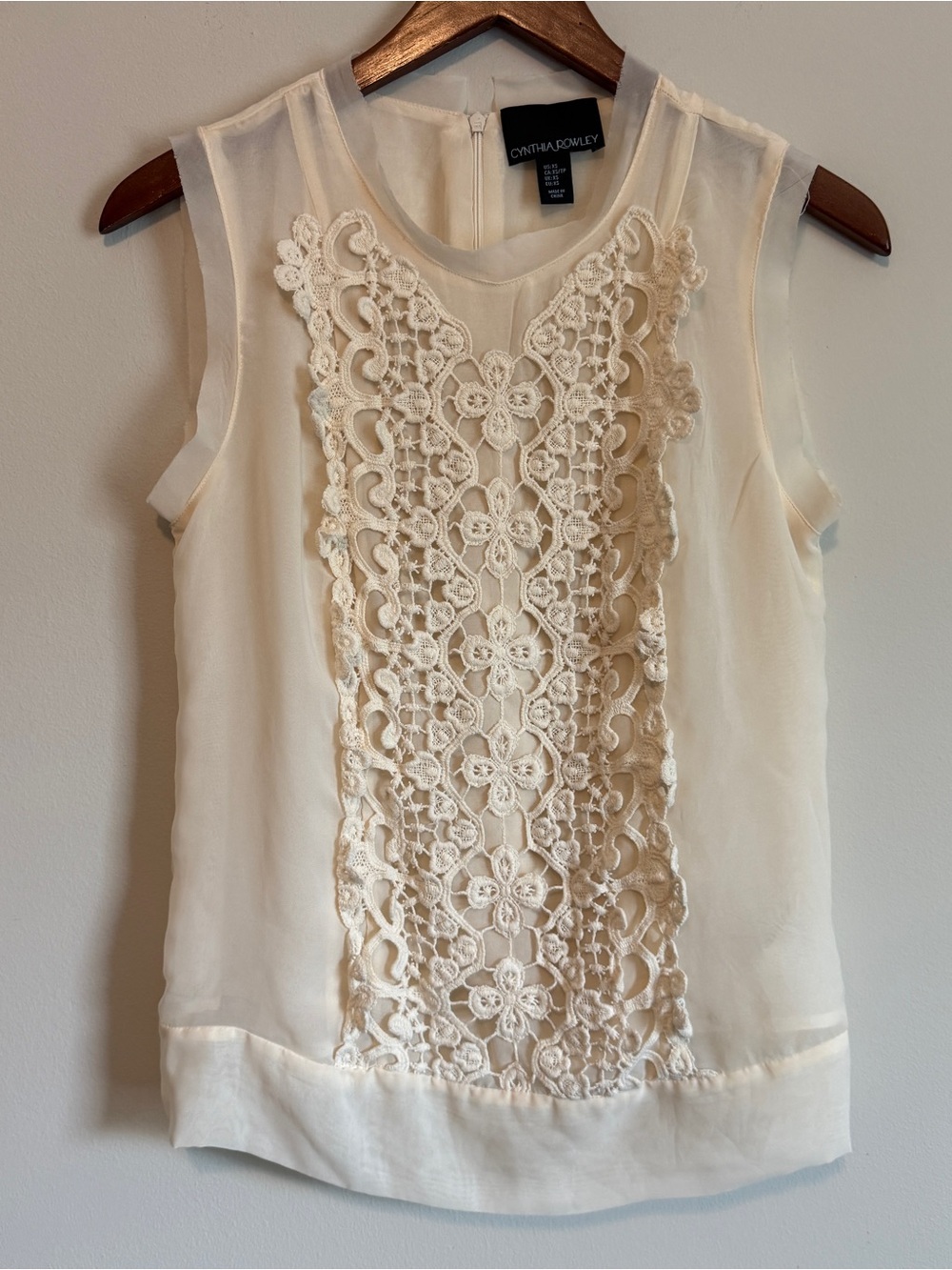 Cream Crochet Lace Flowy Tank Top Women XS Work French Chic Romantic Summer Lux